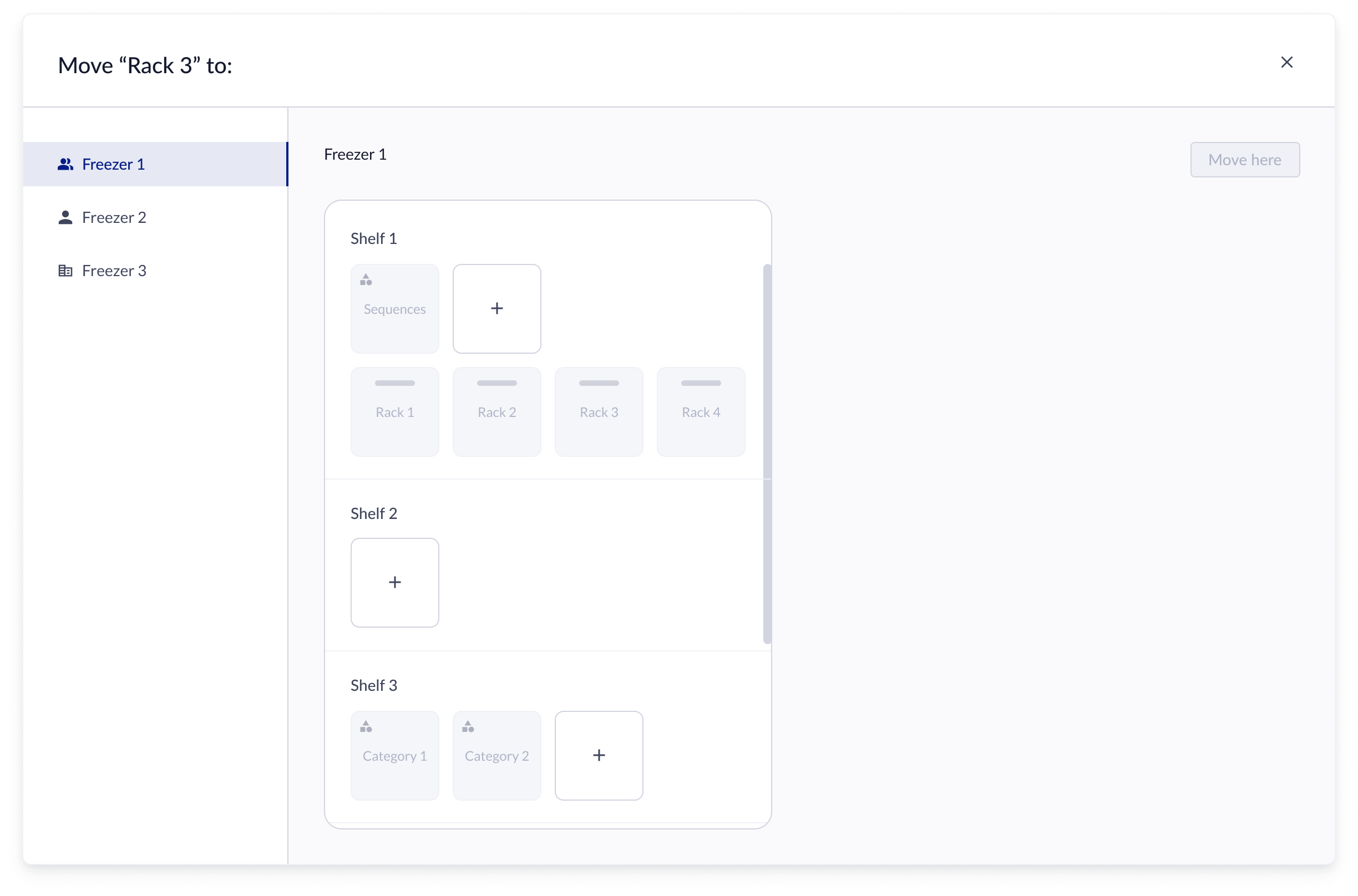 Genemod move rack and category feature screen two