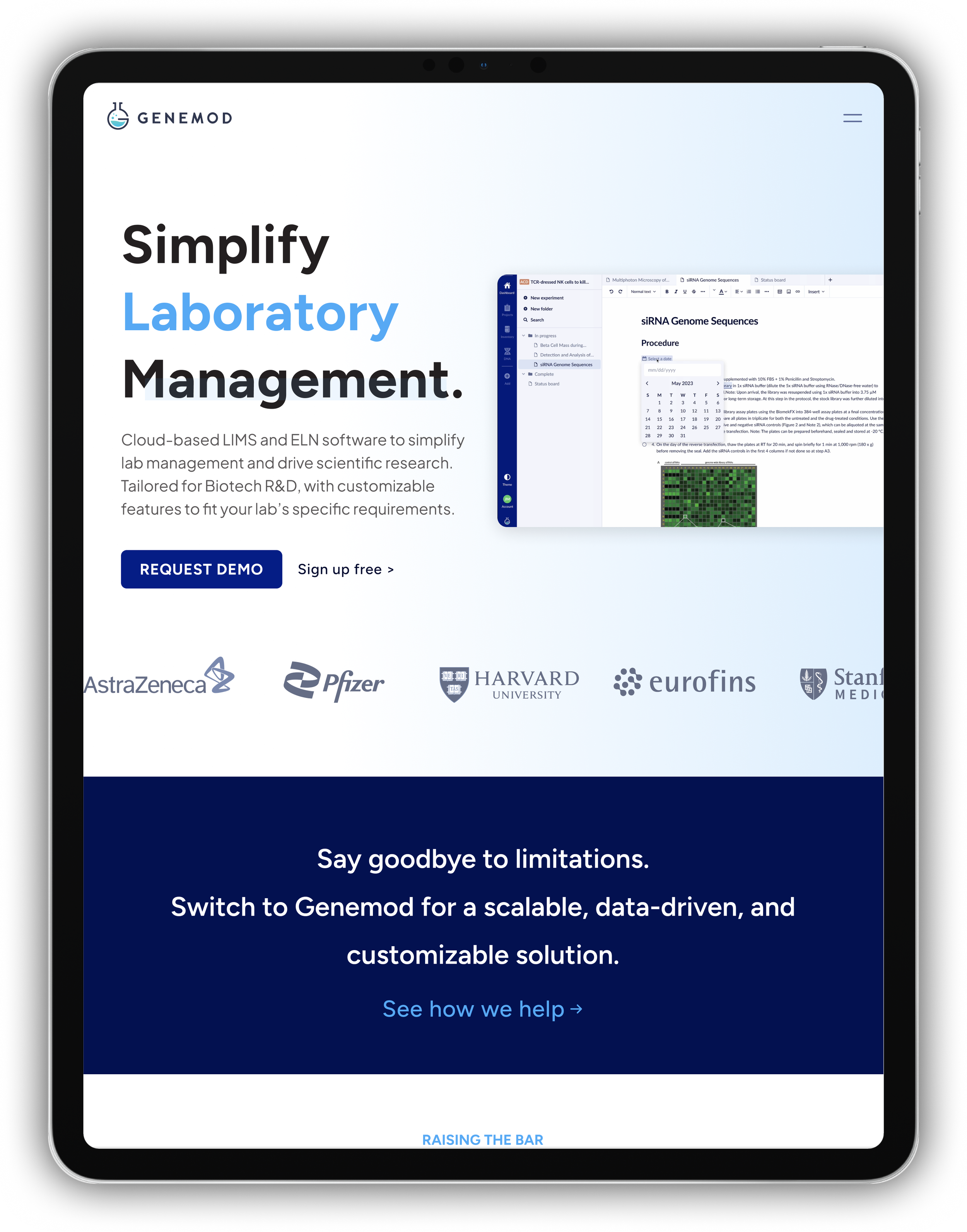 Genemod iPad interface